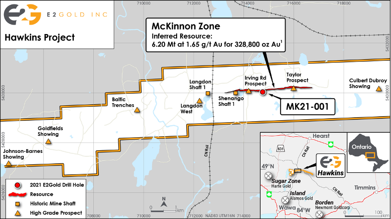 Figure 2: Location of Diamond Drill Hole MK21-001 on the Hawkins Gold Project