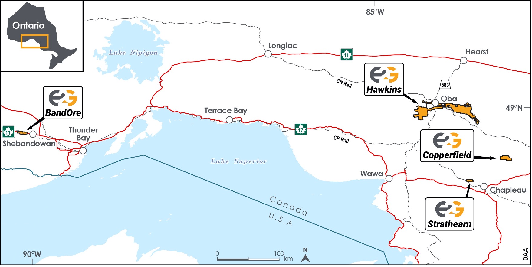 Figure 1: E2Gold Ontario property portfolio. 